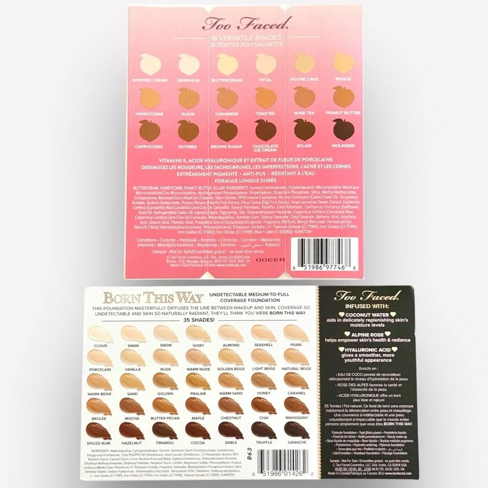 Too Faced Peach Perfect Matte Concealer / Born This Way Foundation Sample Cards